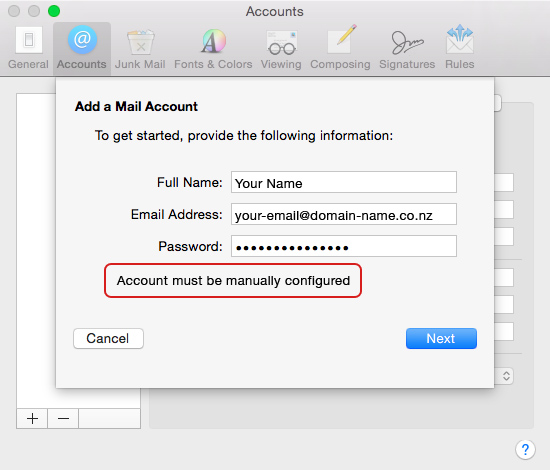 Set up an email account in Apple Mail El Capitan - 04