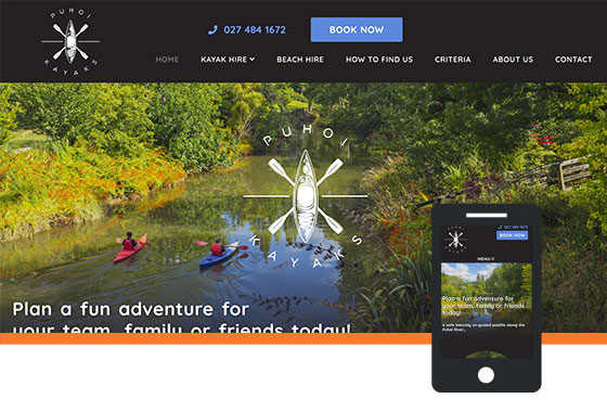 Puhoi Kayaks website design and build by Ascona